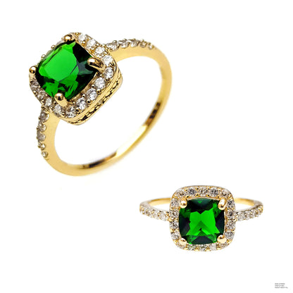 Custom Silver Gold Plated CZ & Glass Ring Lab Created Emerald Bridal Jewelry Sets