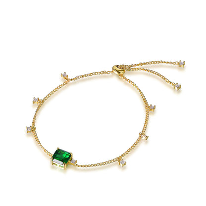 Custom Silver Gold Plated CZ & Glass Solitaire Lab Created Emerald Bracelet​
