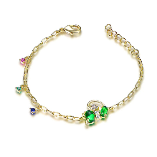 Custom Silver Gold Plated CZ & Glass & Spinel & Corundum Cat Charm Bracelet