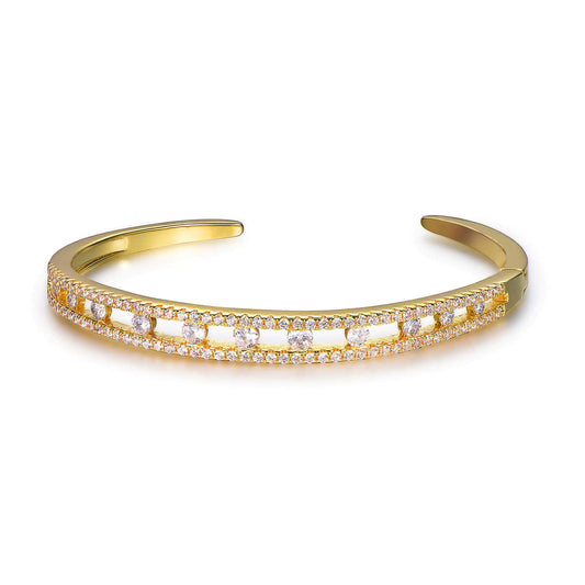 Custom Silver Gold Plated CZ Hollow Design Open Bangle Bracelets