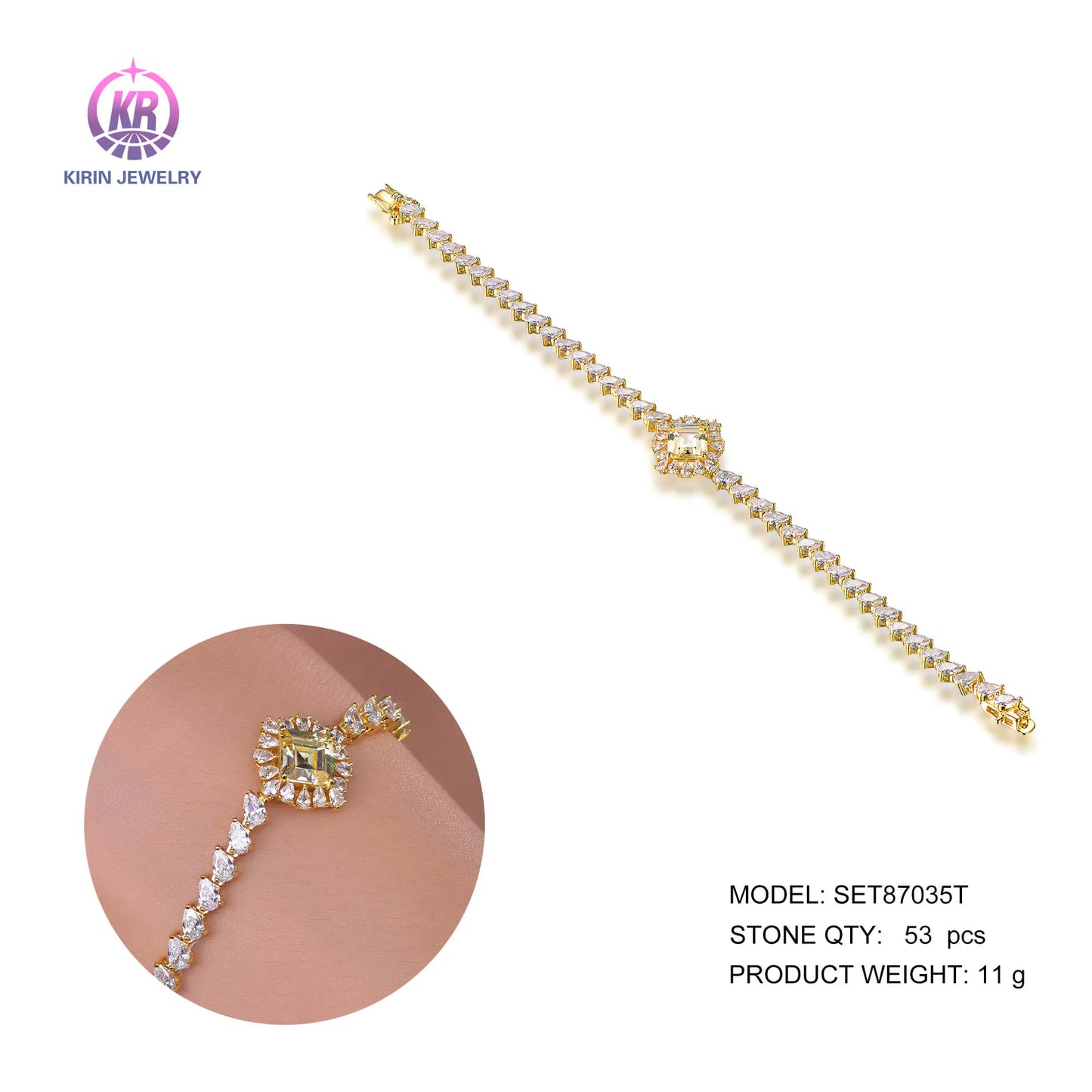 Custom Silver Gold Plated CZ Lab Created Yellow Diamond Tennis Bracelet​ for Women