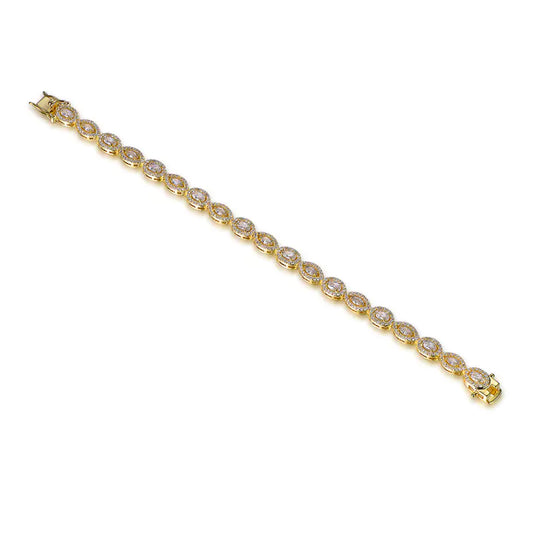 Custom Silver Gold Plated CZ Oval and Marquise Created Diamond Tennis Bracelet