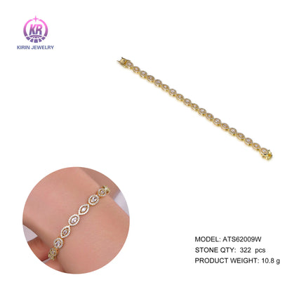 Custom Silver Gold Plated CZ Oval and Marquise Created Diamond Tennis Bracelet for Women