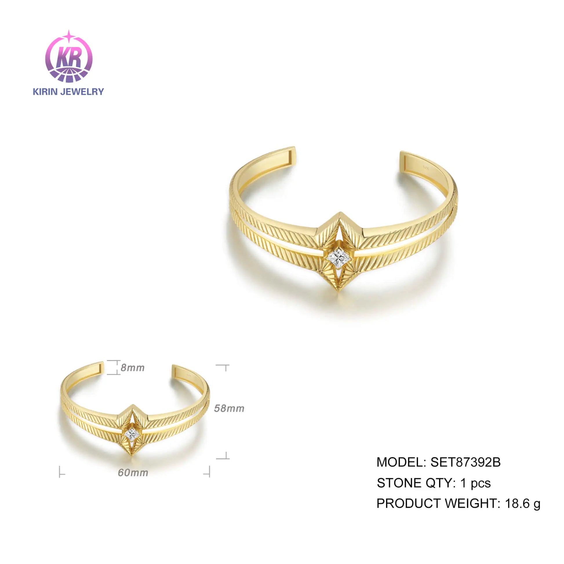 Custom Silver Gold Plated CZ Rectangle Lab Grown Diamond Bangle for Women