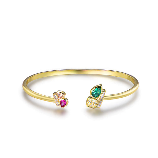 Custom Silver Gold Plated CZ & Spinel & Corundum Thin Open Bangle