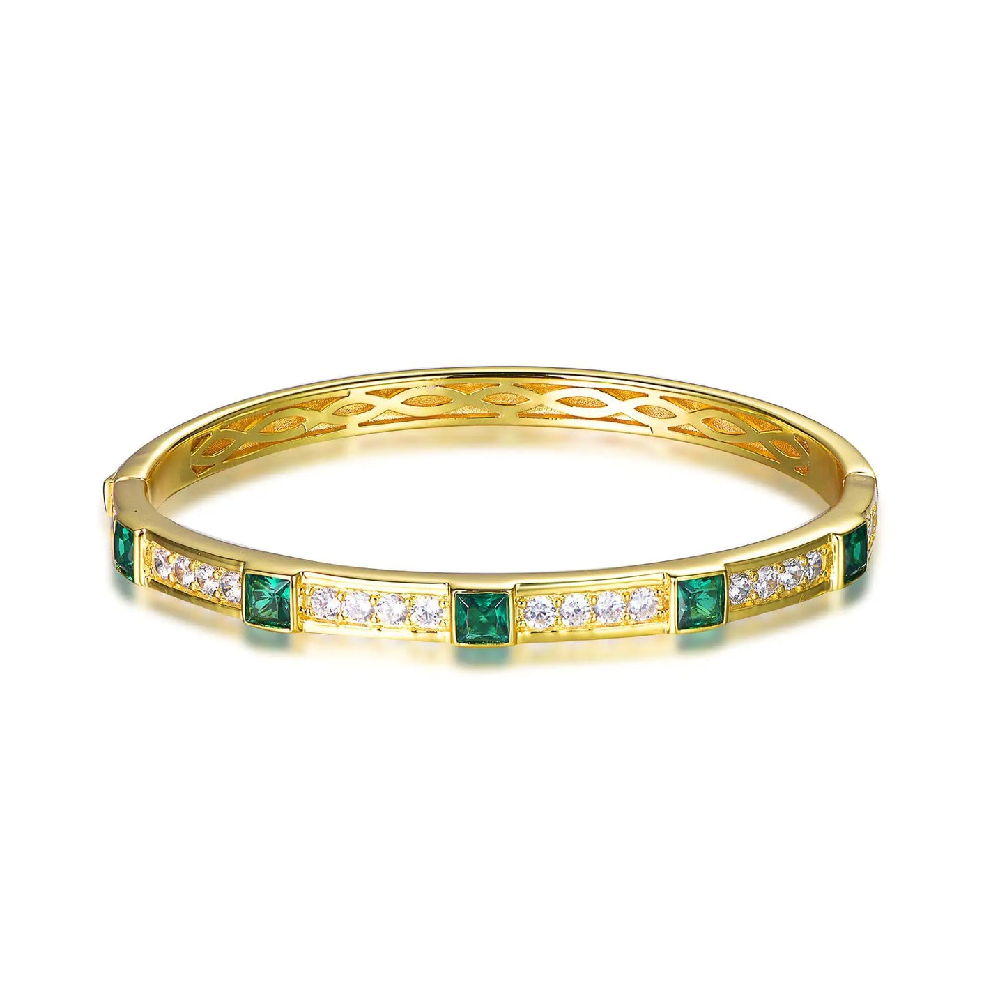 Custom Silver Gold Plated CZ & Spinel Lab Created Emerald Diamond Bangles