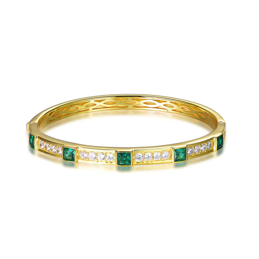 Custom Silver Gold Plated CZ & Spinel Lab Created Emerald Diamond Bangles