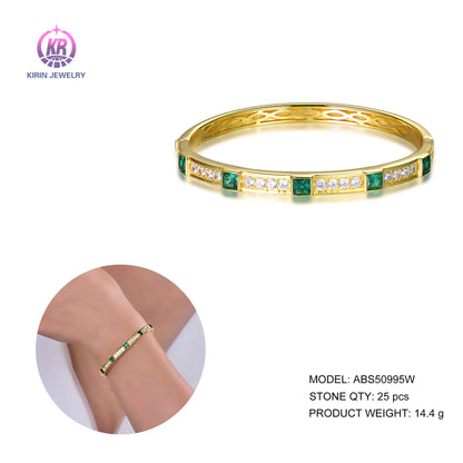 Custom Silver Gold Plated CZ & Spinel Lab Created Emerald Diamond Bangles for Women