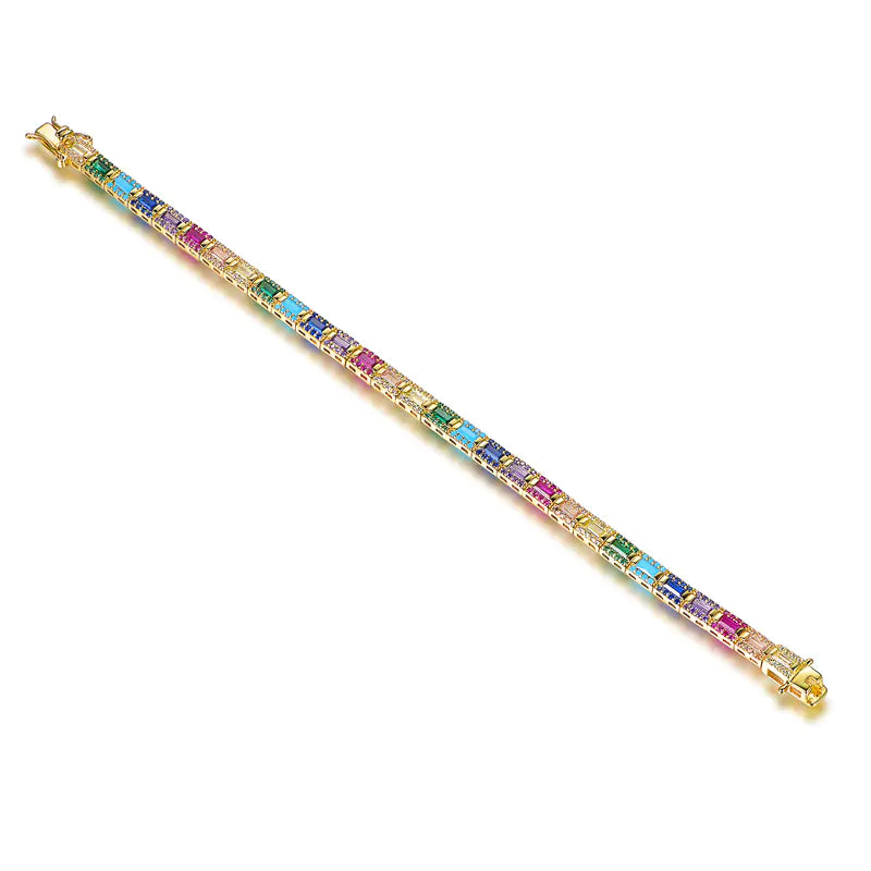 Custom Silver Gold Plated CZ & Spinel & Nano & Corundum Multi Color Tennis Bracelet