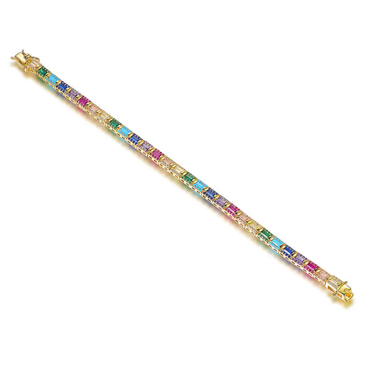 Custom Silver Gold Plated CZ & Spinel & Nano & Corundum Multi Color Tennis Bracelet