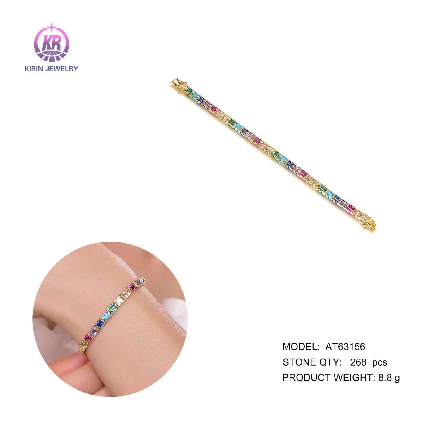 Custom Silver Gold Plated CZ & Spinel & Nano & Corundum Multi Color Tennis Bracelet for Women
