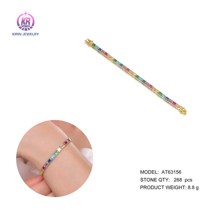 Custom Silver Gold Plated CZ & Spinel & Nano & Corundum Multi Color Tennis Bracelet for Women