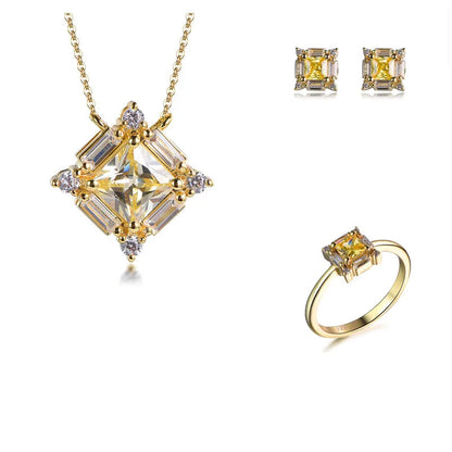 Custom Silver Gold Plated CZ Square Design Bridal Wedding Jewelry Set​