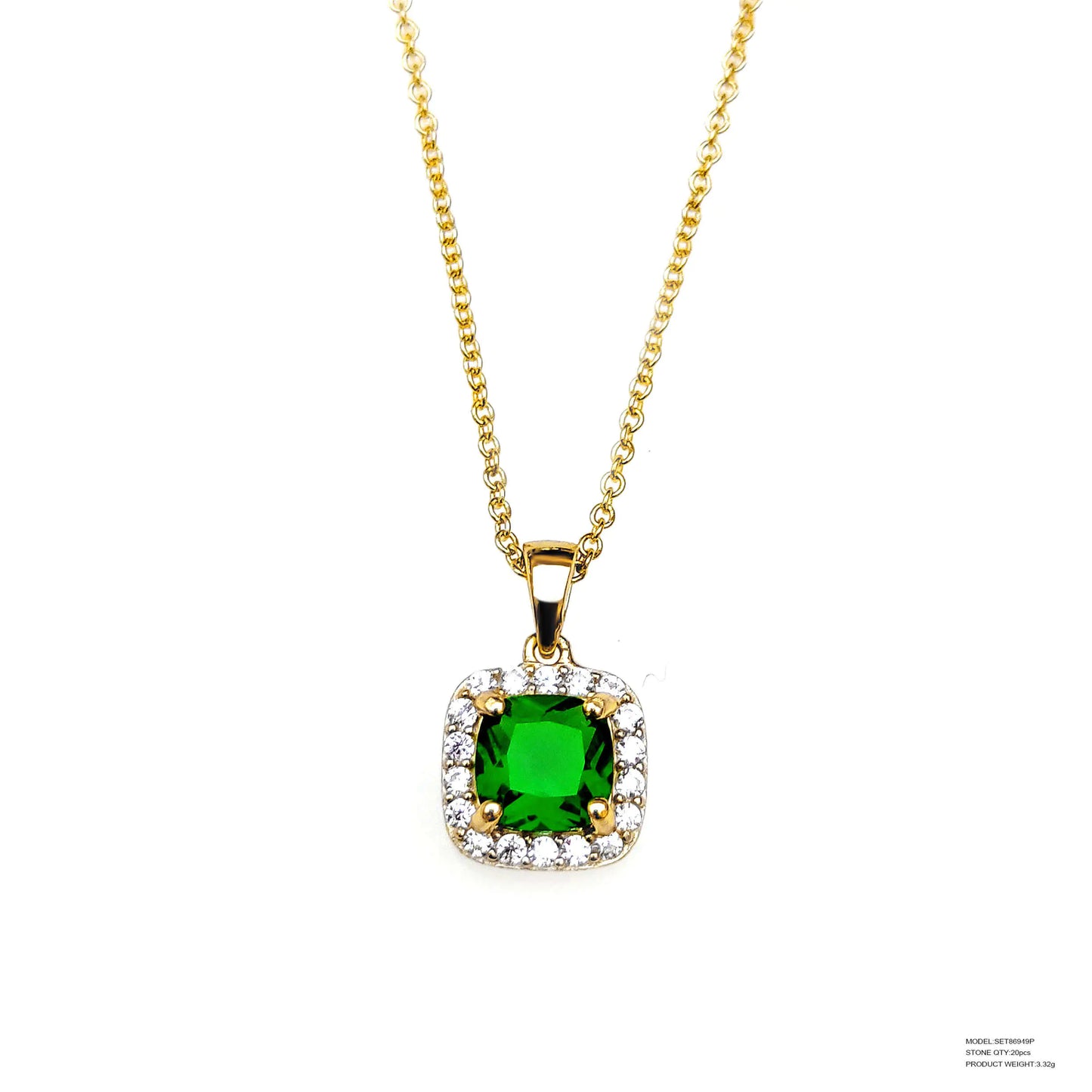 Custom Silver Gold Plated CZ & Glass Pendant Lab Created Emerald Bridal Jewelry Sets