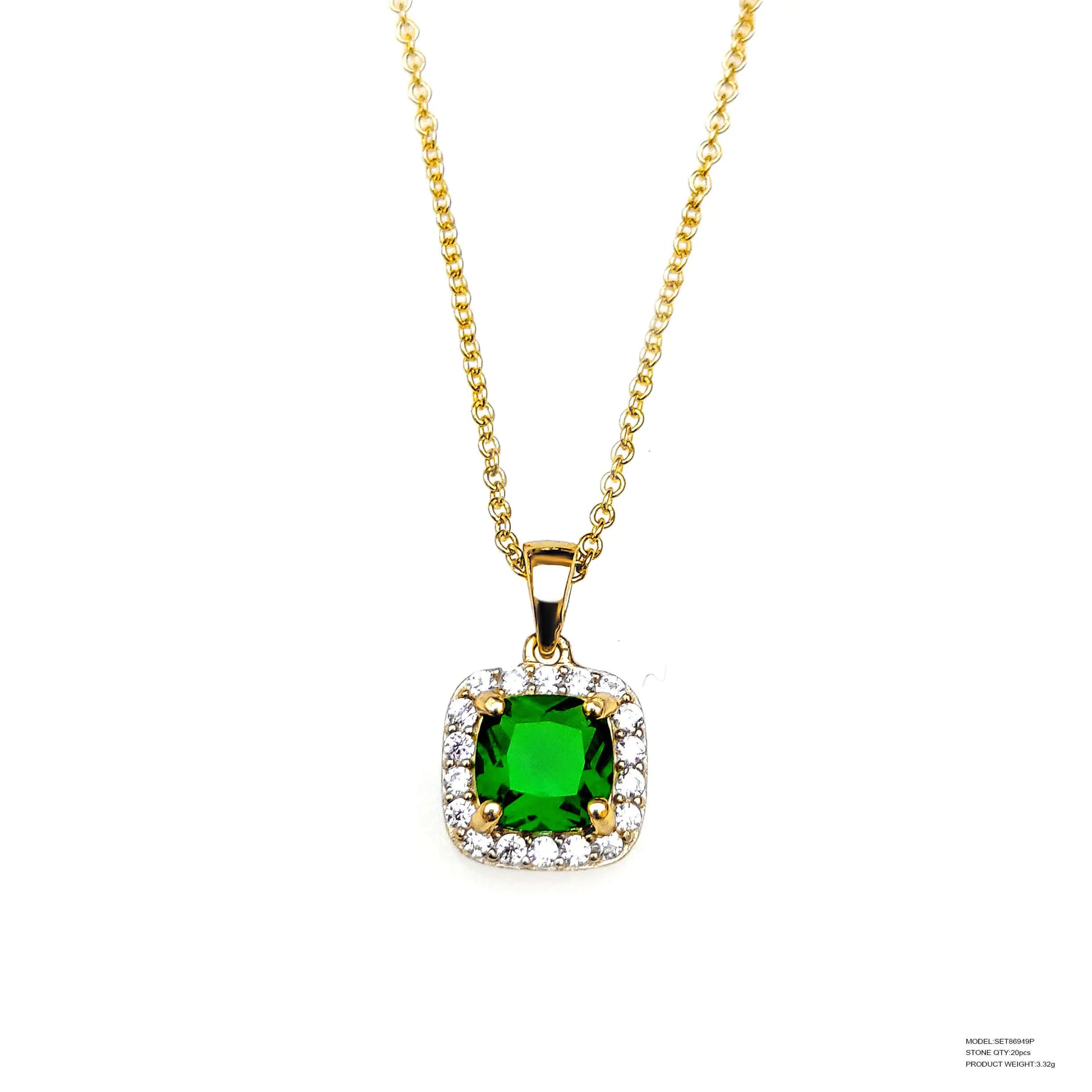 Custom Silver Gold Plated CZ & Glass Pendant Lab Created Emerald Bridal Jewelry Sets