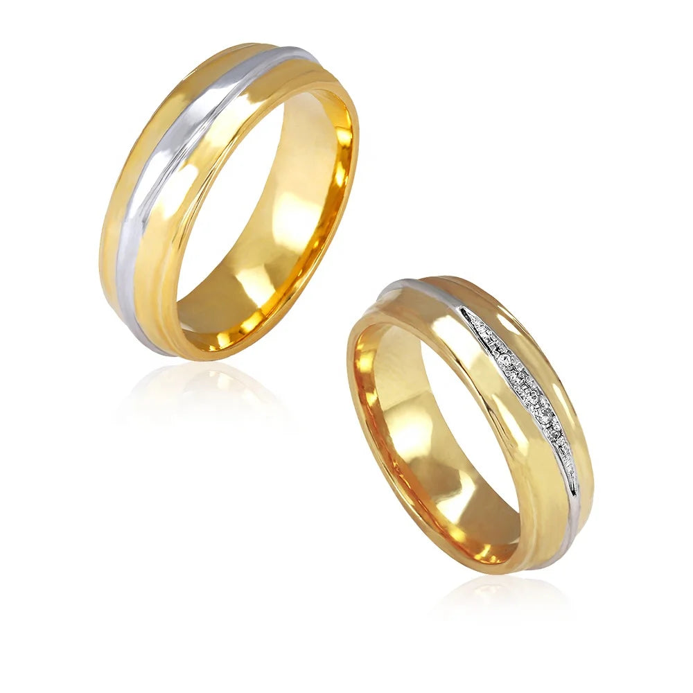 Custom Silver Gold Plated CZ & Plain Simple Band Engagement Rings