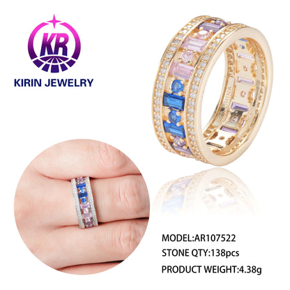 Custom Silver Gold Plated CZ and Spinel Eternity Multi Color Gemstone Rainbow Engagement Ring for Women