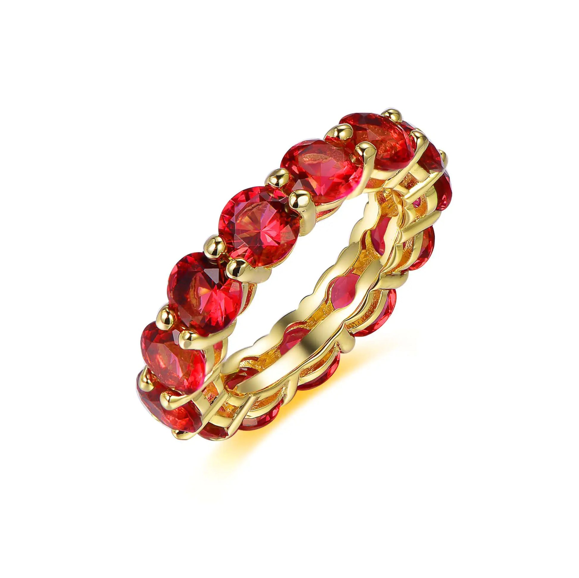 Custom Silver Gold Plated Corundum Round-cut Created Ruby Eternity Band Ring