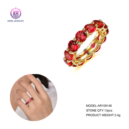 Custom Silver Gold Plated Corundum Round-cut Created Ruby Eternity Band Ring for Women