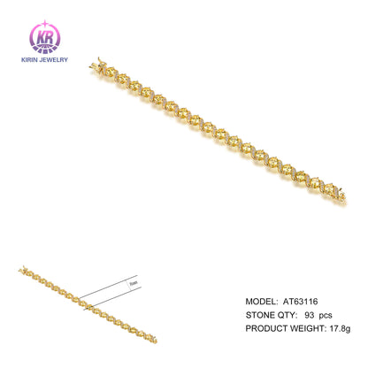 Custom Silver Gold Plated Cubic Zircon Iced Out Citrine Tennis Bracelet for Women