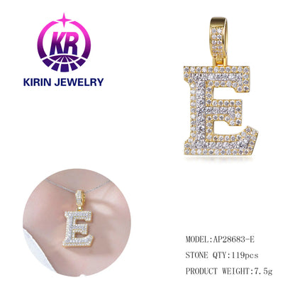 Custom Silver Gold Plated Cubic Zircon Personalized Pave Diamond Initial Pendant for Women