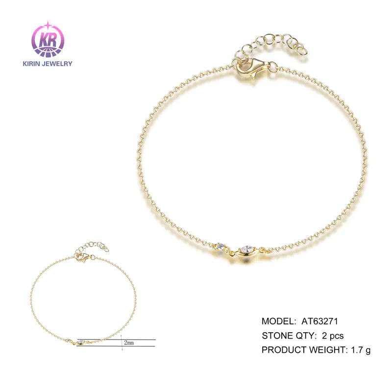 Custom Silver Gold Plated Cubic Zircon Thin Link Adjustable Eye Bracelet for Women