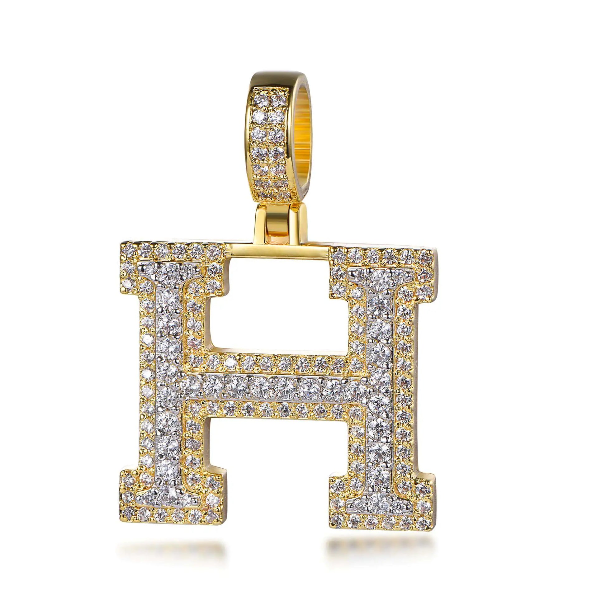 Custom Silver Gold Plated Cubic Zircon Two-tone H Initial Pendant Necklace