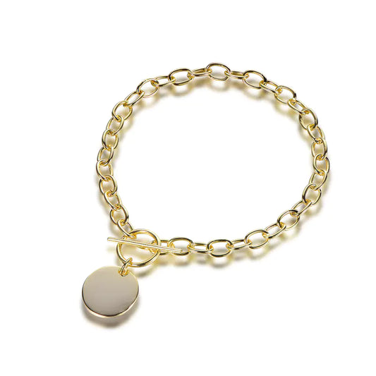 Custom Silver Gold Plated Paperclip Chain Circle Tag Personalized Charm Bracelets​