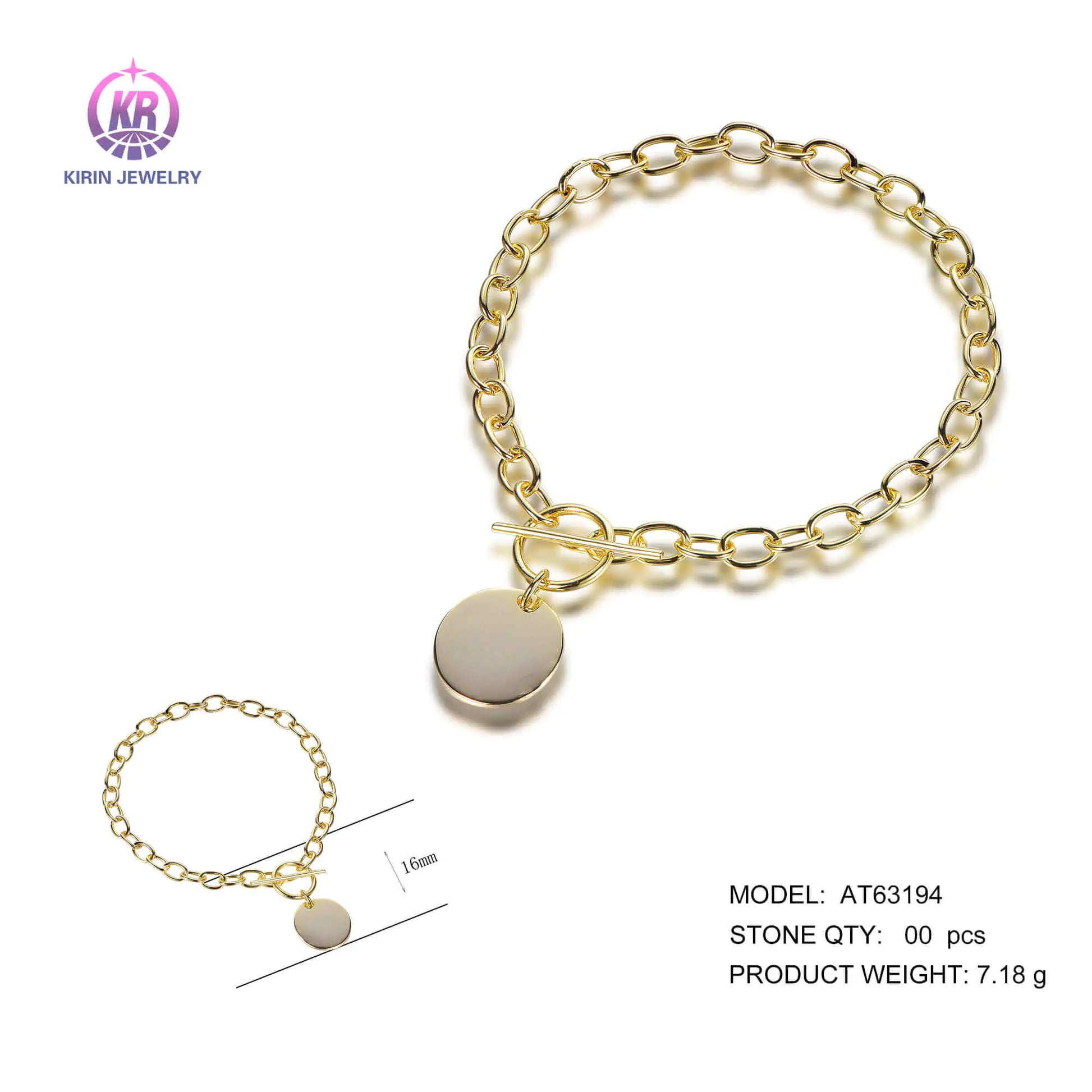 Custom Silver Gold Plated Paperclip Chain Circle Tag Personalized Charm Bracelets​ for Women