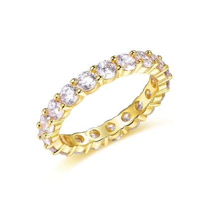 Custom Silver Gold Plated Round-Cut CZ All-Around Eternity Band Engagement Ring