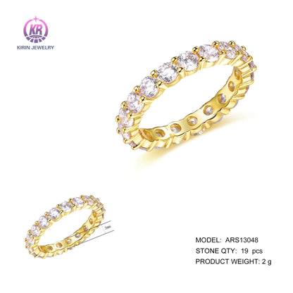 Custom Silver Gold Plated Round-Cut CZ All-Around Eternity Band Engagement Ring for Women