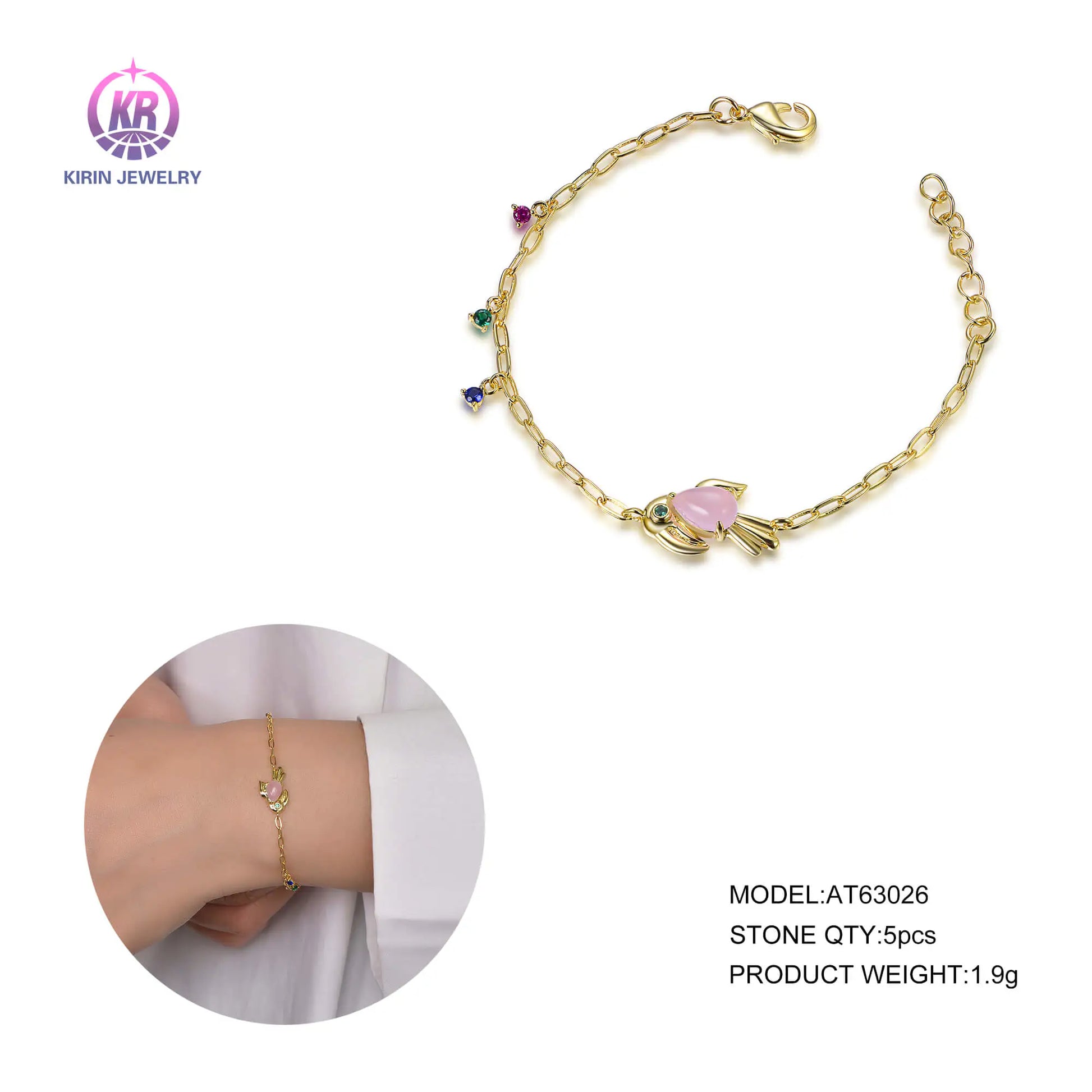 Custom Silver Gold Plated Spinel & Corundum Color Bird Charm Bracelet​ for Women