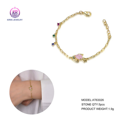 Custom Silver Gold Plated Spinel & Corundum Color Bird Charm Bracelet​ for Women