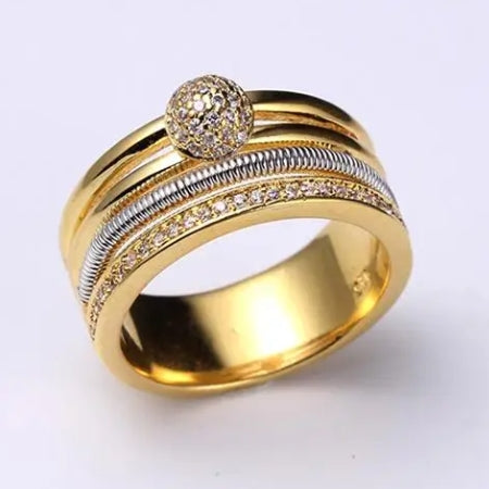 Custom Silver Gold & White Gold Cubic Zircon Dual Color Statement Band Ring