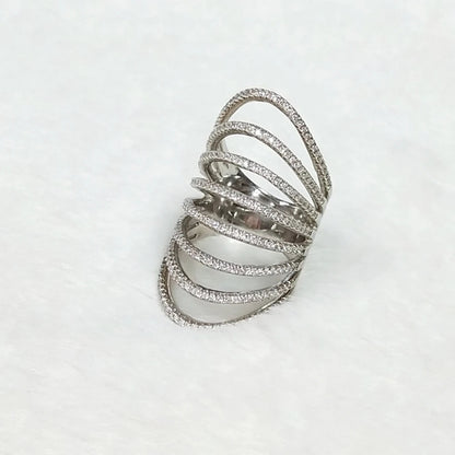Custom Silver Iced Out Diamond Statement Band Multi Layer Ring