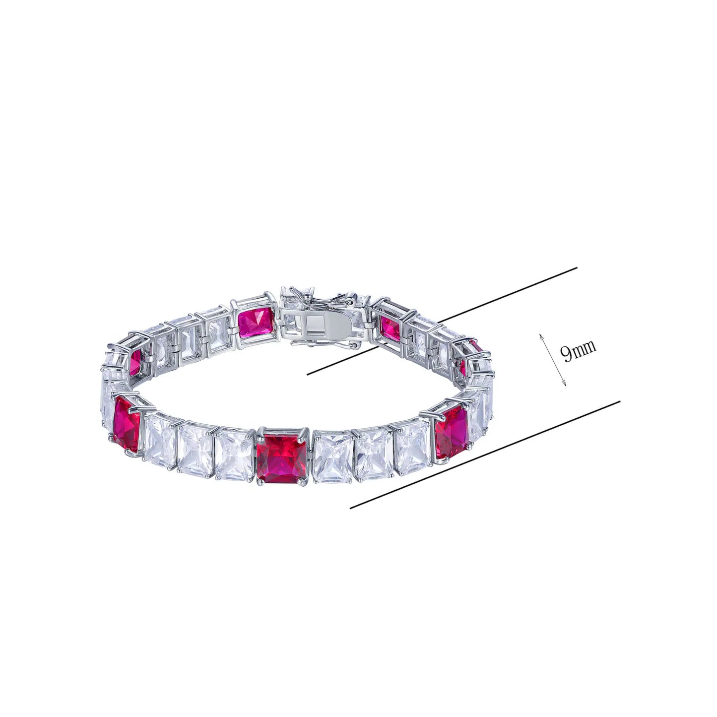 Custom Silver Lab Created Ruby and Diamond Tennis Bracelet