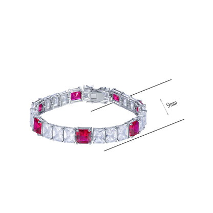 Custom Silver Lab Created Ruby and Diamond Tennis Bracelet