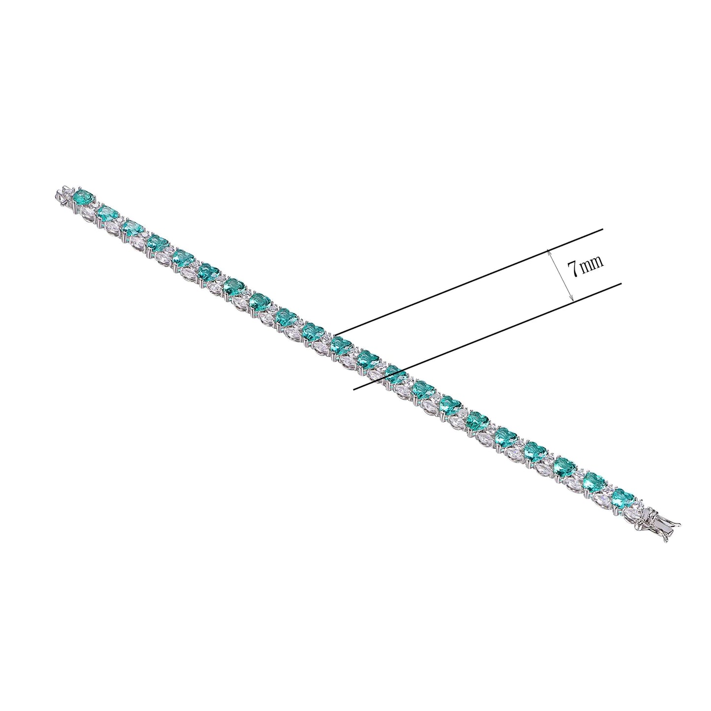 Custom Silver Lab Created Sapphire Heart Shaped Tennis Bracelet​