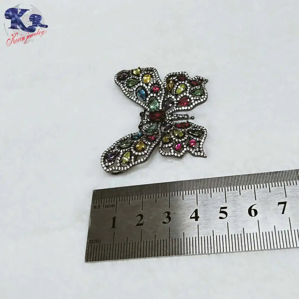 Custom Silver Multi Colored Vintage Butterfly Brooch