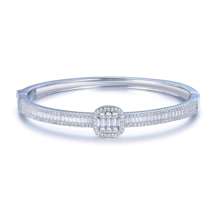 Custom Silver Paved CZ Square Accent Simple Bangles