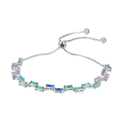 Custom Silver Rectangle Spinel & Glass Multicolor Gemstone Bracelet