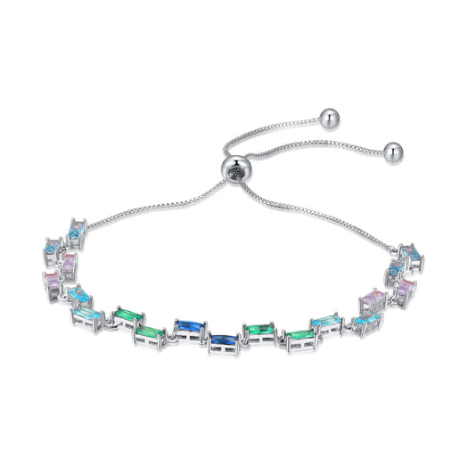 Custom Silver Rectangle Spinel & Glass Multicolor Gemstone Bracelet