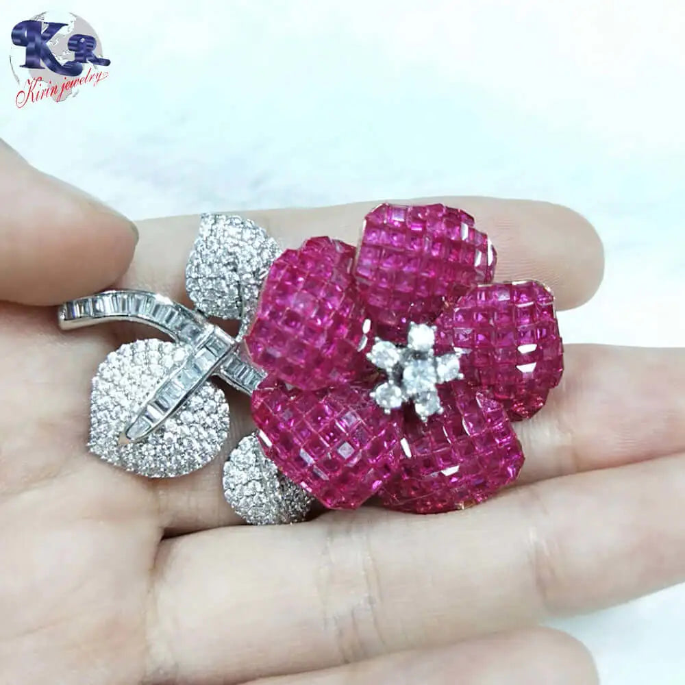 Custom Silver Red Simple Vintage Flower Brooches​ for Women