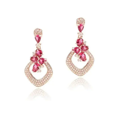Custom Silver Rose Gold Plated CZ & Corundum Earrings Pink Jewelry Set