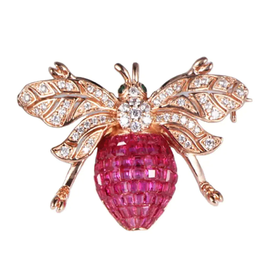 Custom Silver Rose Gold Plated CZ & Corundum & Nano Honey Bee Brooch