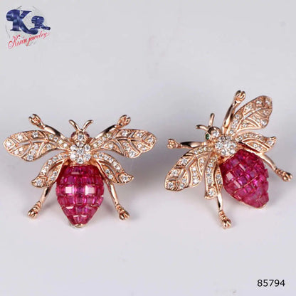 Custom Silver Rose Gold Plated CZ & Corundum & Nano Honey Bee Brooch for Women