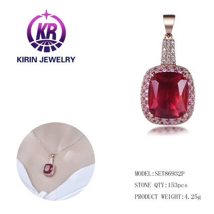 Custom Silver Rose Gold Plated CZ & Corundum Pendant Lab Created Ruby Jewelry Sets
