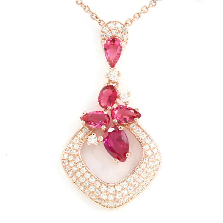 Custom Silver Rose Gold Plated CZ & Corundum Pendant Pink Jewelry Set
