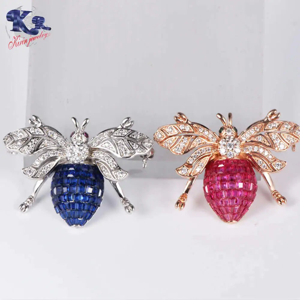 Custom Silver Rose Gold Plated CZ & Corundum & Spinel & Nano Honey Bee Brooch for Women