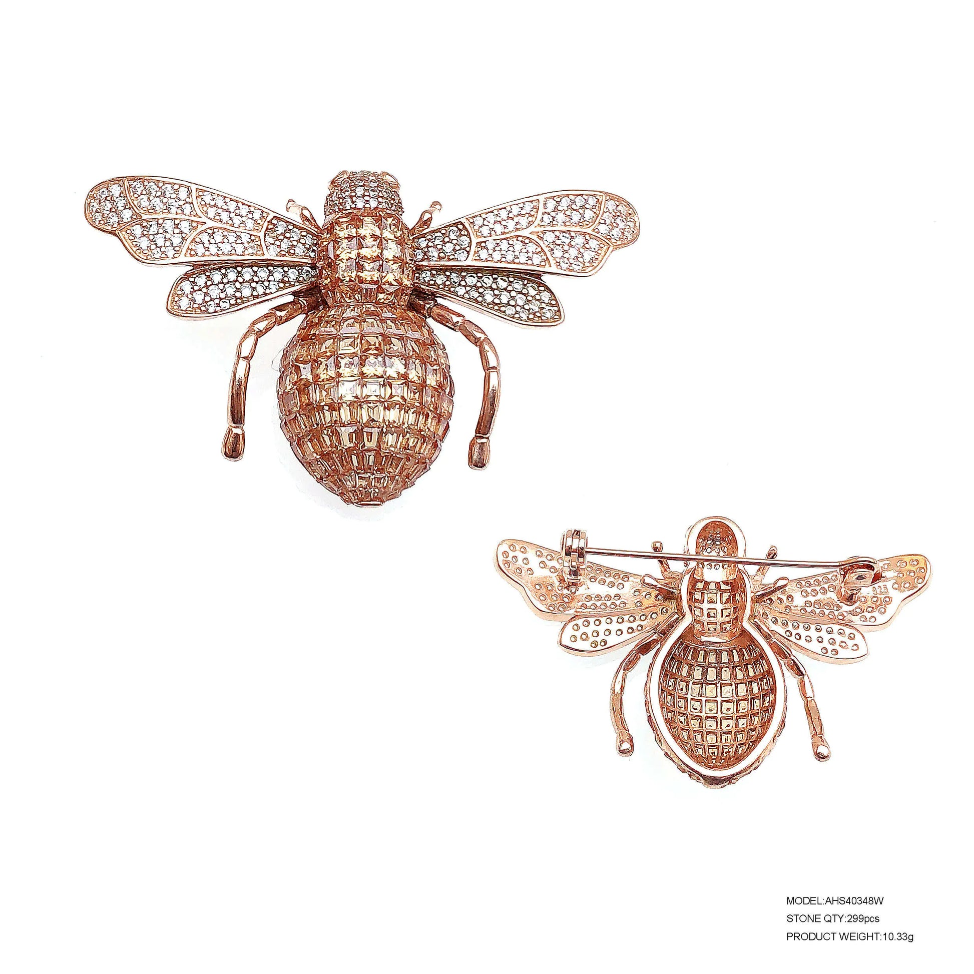 Custom Silver Rose Gold Plated CZ & Corundum & Spinel Rose Gold Vintage Insect Brooches​